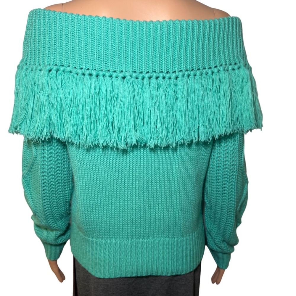 Rock‎ & Roll Cowgirl Turquoise Fringe Off Shoulder Knit Sweater Size S - Picture 4 of 9